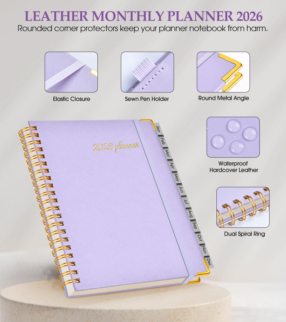 2026 Planner, Weekly and Monthly Calendar Planner from January 2026 - December 2026, 8.5" x 11" Hardcover Leather Hourly Appointment Book with Tabs, Spiral Daily Planners for College School Work Home, Purple