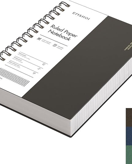 EMSHOI A5 Spiral Notebook College Ruled Lined Journal, Small 5.7" X 8.22", 300 Pages/150 Sheets, 100gsm Thick Paper, Waterproof Hardcover, for Office School Women Men Work Writing Notes, Coffee