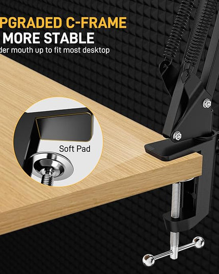 MAONO Boom Arm Microphone Stand: Adjustable Metal Suspension Mic Boom Arm for Podcast Gaming Streaming Recording,with Desk Clamp and 3/8" to 5/8" Screw Adapter-Max Load 1KG BA20 Black