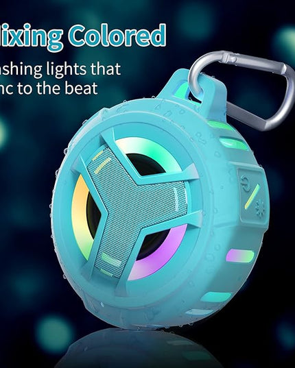EBODA Waterproof Bluetooth Shower Speaker, IPX7 Floating Portable Wireless Small Speakers, 24H Playtime with RGB Light for Kayak, Beach, Pool Accessories, Gifts for unisex -Sky Blue