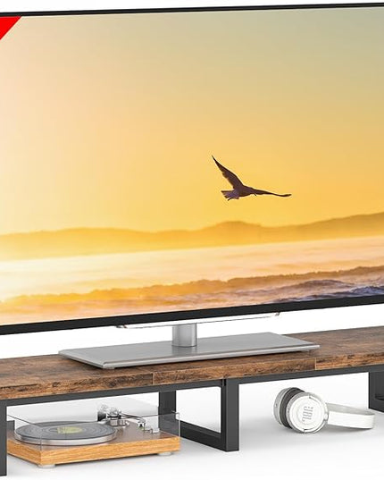 YAOHUOO 45" Large TV Riser for 32-60 inch TV, TV Riser Stand Shelf with Steel Legs,Tabletop TV Stand Riser for Home Office,Rustic Brown