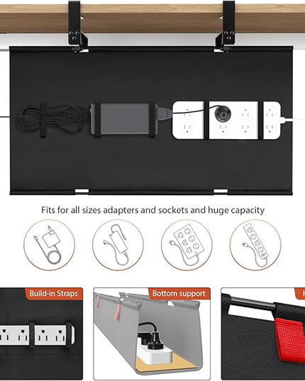 Univivi No Drill Under Desk Cable Management Tray, 28" Cord Organizer for Table, Clamp/Screw Mount Desk Cable Management, Premium Fabric Cable Management Tray for Office, Home
