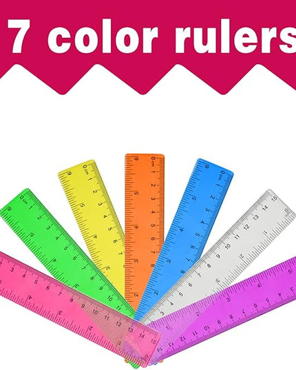 14 Packs 6 Inch Small Rulers for Kids, Plastic School Ruler with Inches and Centimeters, Assorted Colors