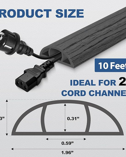 Floor Cord Cover for Wires on Floor Self Adhesive Cord Hider Floor Cable Management Wire Covers for Cords Protector Prevent Cable Trips Cord Cavity W 0.59" x H 0.31", Deep Gray Wood, 10Ft