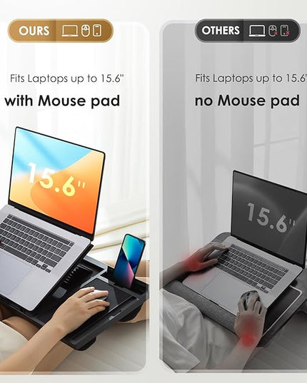 LORYERGO Adjustable Laptop Desk with Cushion, Mouse Pad & Cellphone Slot - Laptop Stand for Bed & Couch, Lap Desk for Home & Office (Black)