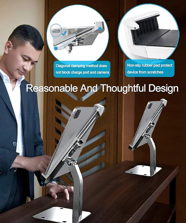 woleyi Anti-Theft Desktop Tablet Kiosk Stand Holder, Heavy Duty Countertop Tablet POS Display Mount with Security Lock and Key, Compatible with iPad Pro/Air/Mini, Galaxy Tabs, More 7-11" Tablets