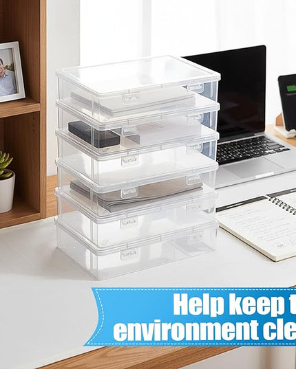 Oqqlin 6 Pcs Plastic Storage Boxes with Lids, 9 x 6.5 x 2 Inch Clear Rectangular Plastic Box Multipurpose Craft Organizers Small Storage Containers for Pencils, Beads, Craft Accessories, Small Items
