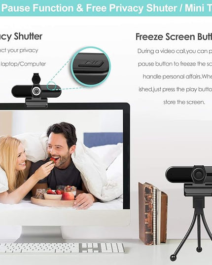UHD 4K Webcam with Microphone: 8MP USB Computer Web Camera with Privacy Shutter and Tripod, External Webcam Pro Streaming Webcams PC Cam w/Mic Noise Reduction for Winsdows Mac OS Desktop Laptop