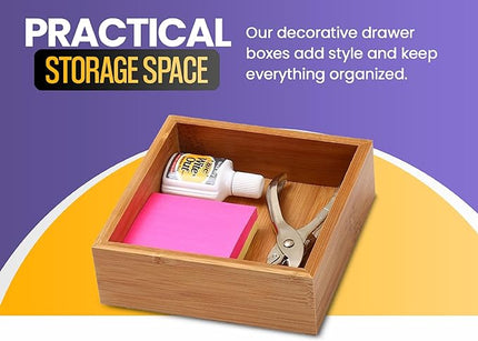 YBM Home Bamboo Drawer Organizer Storage Box for Kitchen Drawer, Junk Drawer, Office, Bedroom, Children Room, Craft, Sewing, and Bathroom, 2 Pack 6x15x2 inch