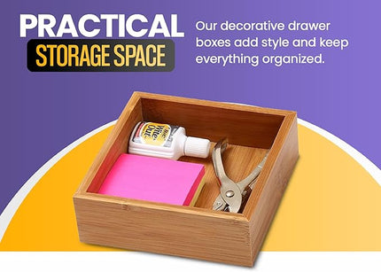 YBM Home Bamboo Drawer Organizer Storage Box for Kitchen Drawer, Junk Drawer, Office, Bedroom, Children Room, Craft, Sewing, and Bathroom, 6 Pack 3x12x2 inch