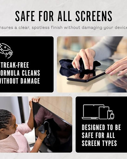 Delete Screen Cleaner Spray Kit, 16oz Bottle and 12"x12" Microfiber Cleaning Cloth, Streak-Free, Safe and Gentle Formula, Multi-Purpose for Devices, Large TVs, Computers, Monitors, Smart Phones