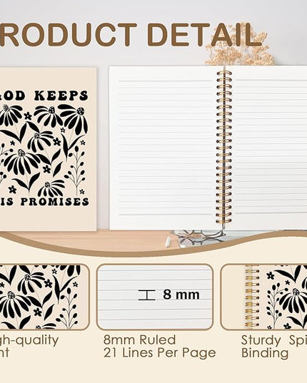 Boho Floral Christian Spiral Journal Notebook 5.5x8.3in, Bible Scripture Abstract Flower Journal for Woman, Religious Minimalist Botanical Notebooks for Note Taking, Hardcover Notebook