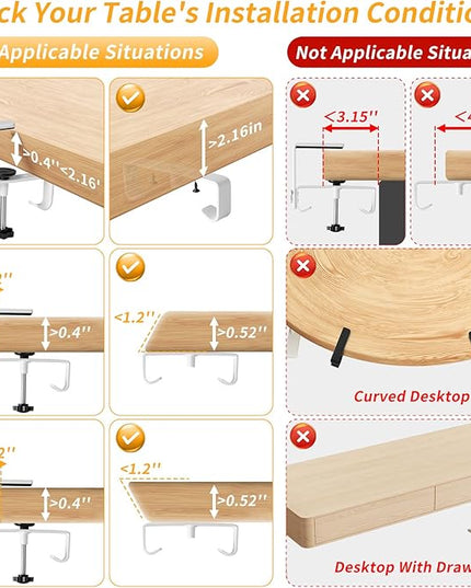 No Drill Under Desk Cable Management Tray, 36" Cord Organizer with Clamp, Fabric Cable Management for Standing Desks, Ideal for Home & Office - White
