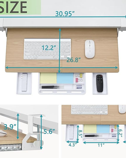 ETHU Keyboard Tray Under Desk, Pull Out Keyboard & Mouse Tray with C-clamp, Ergonomic Desk Keyboard Tray Slide Out, Pull Out Platform Drawer for Home and Office（Oak）