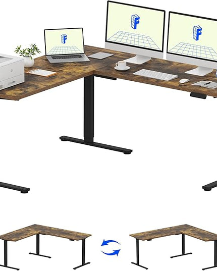 FLEXISPOT L Shaped Standing Desk, 71 x 63 Inch Electric Height Adjustable Corner Desk, Sit Stand Computer Workstation, Preset Controller, Home Office, Black Frame with Rustic Brown Top