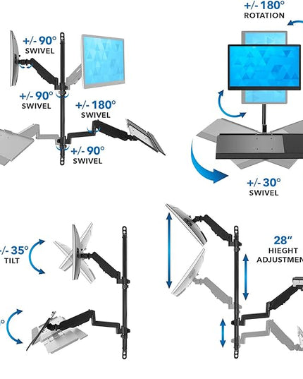 Mount-It! Wall Mount Workstation with Single Monitor Mount, Keyboard Tray and CPU Holder, Height Adjustable Full Motion Arms, Fits One 32 Inch Computer Screens