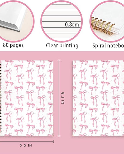 Cute Pink Diary Journal for Teen Girls & Women, Cute School Supplies - Cute Preppy Bow Stuff Birthday Gifts for Women Girls, Coquette Stuff Pink Bow Bible Hardcover Spiral Notebook 5.5x8.3
