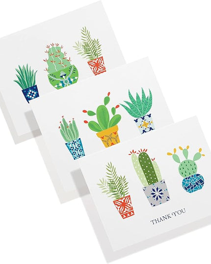 Twigs Paper Thank You Card Set - 12 Assorted Greeting Cards For All Occasions - Thank You Cards with Envelopes - Appreciation Cards - Eco Friendly - Made In USA - 5.5 x 4.25 Inch Size - Cactus Themed