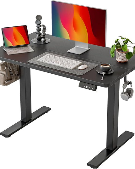 TIQLAB Height Adjustable Electric Standing Desk, 40 x 24 inch, Sit Stand Up Desk, Splice Board, Computer Home Office Desk, Black Top