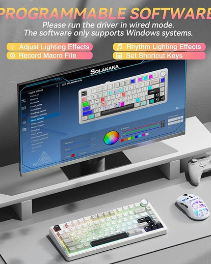 SOLAKAKA A75 75% Wireless Mechanical Keyboard, Hot Swappable Gaming Keyboard with Multifunction Knob & RGB, Gasket Mounted Creamy Keyboard, PBT Keycaps, Compact Layout for Win/Mac/PC