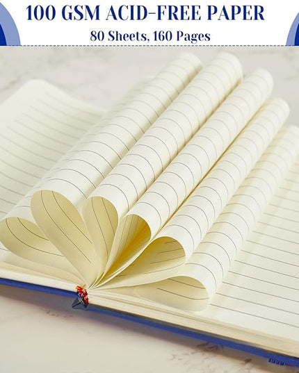 Laumoi 28 Pack PU Leather Lined Notebook Journal Bulk A5 Hardcover Notebook College Ruled 5.5 x 8.2 Inch Journal with Pen Holder for School Business Work Writing(Navy Blue,Simple)