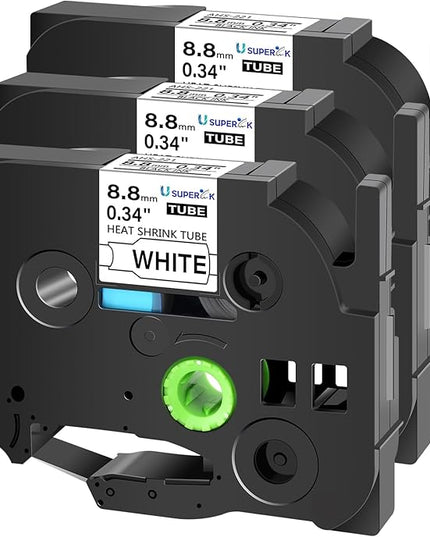 3 Pack Heat Shrink Label Tape Compatible for Brother Ptouch HSe-221 HSe221 HS-221 HS221 Black on White 8.8mm 0.34'' for Wire Cable use in PT-P710BT P700 P750W P900 Label Printer
