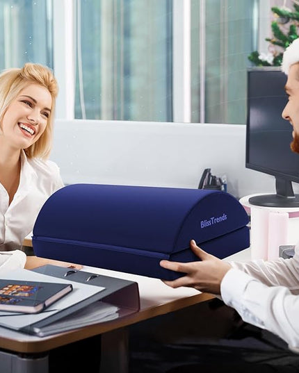 BlissTrends Foot Rest for Under Desk at Work - Versatile Foot Stool with Washable Cover - Comfortable Footrest with 2 Adjustable Heights for Car, Home and Office to Relieve Back,Lumbar,Knee Pain-Blue