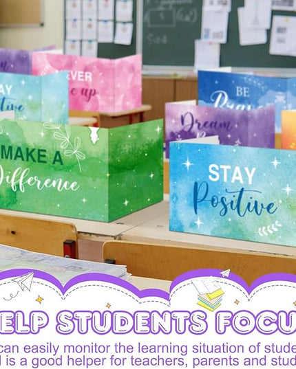 Honoson 24 Pcs Bulk Inspirational Privacy Folders for Students Cardboard Test Privacy Boards Motivational Words Desk Dividers Shield for Classroom School Study Supplies, 6 Styles(Watercolor)