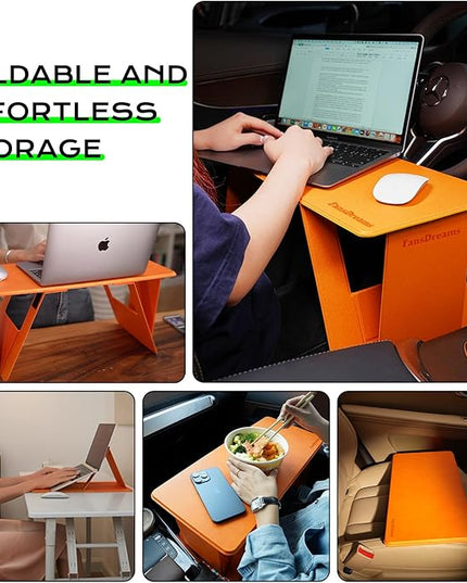Foldable Laptop Desk Bed Computer Desk, FansDreams Pi Foldable and Portable Lap Desk, Portable Folding Lap Table, Standing Lightweight Travel Laptop Table for Study and Work (Orange, Standard)