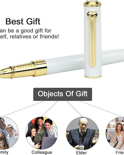 YIVONKA Luxury Ballpoint Pen Black Refill Line width 0.5mm,Best Office Pen Gift for Men & Women Professional Executive,Nice BallPens Classy Gift Box (White)