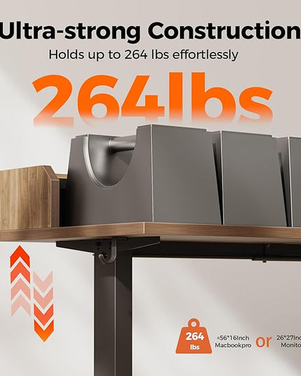Agilestic L Shaped Standing Desk, Adjustable Height Corner Gaming Desk with Shelf, Sit Stand Up Desk, 63 x 55 Inch Home Office Computer Table, Dark Walnut