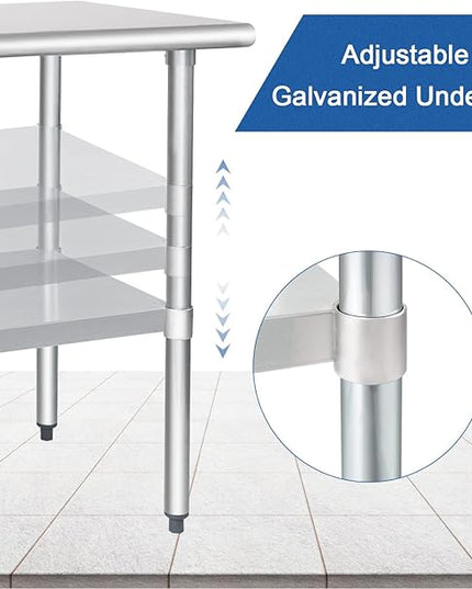 HARDURA Stainless Steel Table 24X48 Inches with Undershelf and Galvanized Legs NSF Heavy Duty Commercial Prep Work Table for Restaurant Kitchen Home and Hotel