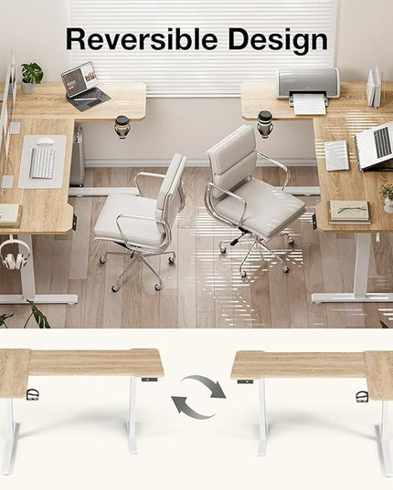 71" Reversible L-Shaped Electric Standing Desk Adjustable Height Gaming Stand Up Corner Desk Sit Stand Home Office Computer Desk with Splice Board, Basswood