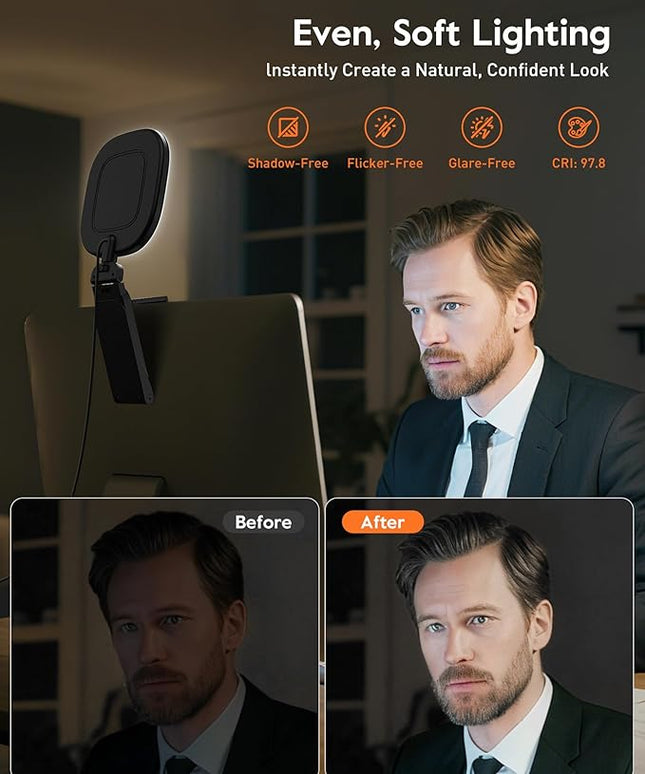 Upgraded Ring Light for Laptop, Monitor, Desk & Phone – Eye-Caring LED Webcam Light with Screen-Safe Clip, Adjustable Monitor Mount, 50 Lighting Modes, Computer Light for Zoom, Streaming, Video Calls