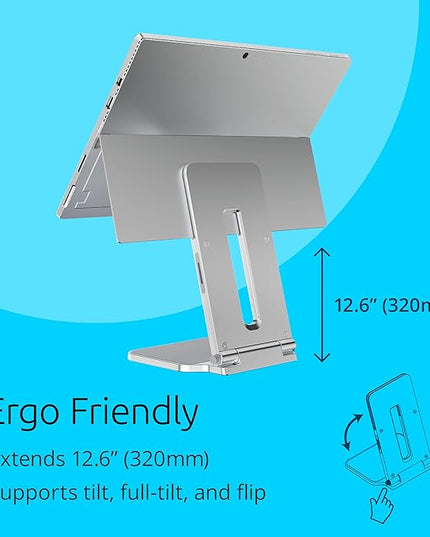 Kensington Elevated Stand Adjustable for Surface Stand for Desk, on-Skid Tablet Holder Designed for Surface Pro, Silver (K58277WW)