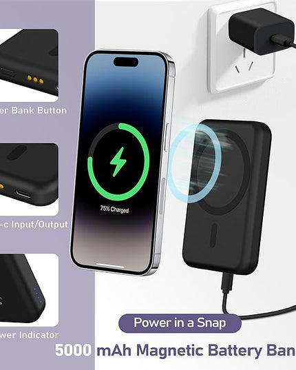 3 in 1 Wireless Charging Station: 5000mAh Removable Power Bank Charger Stand for Phone/Watch/Air Pods - Portable Magnetic Battery Pack for Air 17 16 15 14 13 12 Series