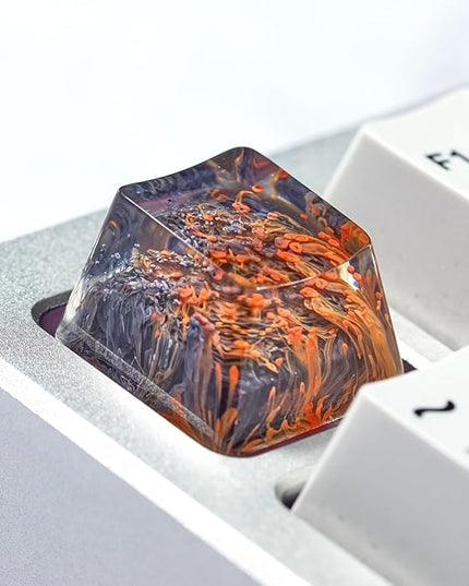 Ocean Coral Artisan Keycap Black and Red Coral Reef R1 OEM Profile Custom Keycaps 1U ESC Handmade Gaming Resin Key Cap Cherry MX Switch Compatible Mechanical Keyboard Lover Gift