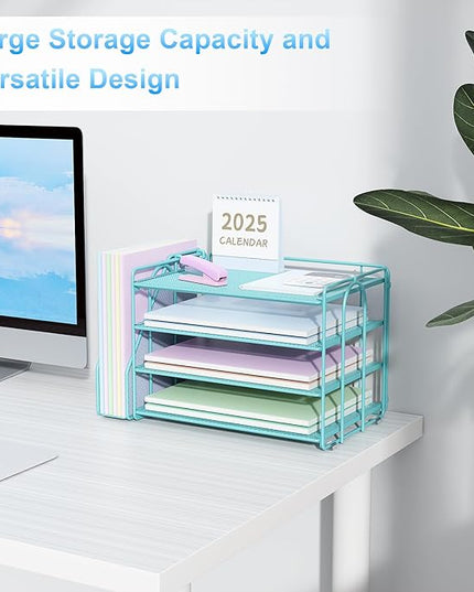 Spacrea Desk Organizers and Accessories, Paper Organizer for Desk with File organizer, Desk Accessories & Workspace Organizers for Office Supplies (Blue)