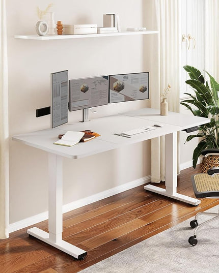 SANODESK Standing Desk Height Adjustable Electric Stand up Desk 71x32 Inches Sit Stand Home Office with Splice Board, White Frame/White Top