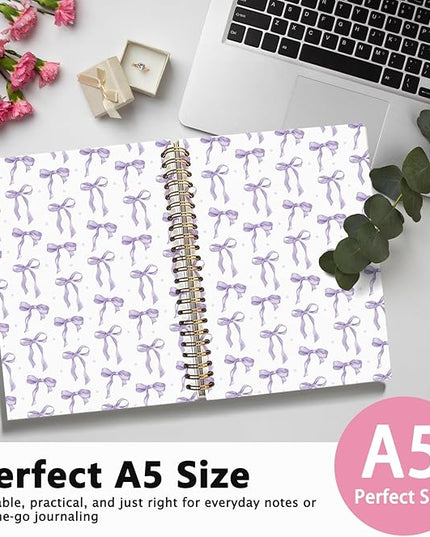 Coquette purple Bow Notebook Journal, Preppy Aesthetic Journal, Preppy Gifts for Women, purple Office Supplies, Hardcover Spiral Notebook 80 Sheets -160 Pages 5.5x8.3 Inch