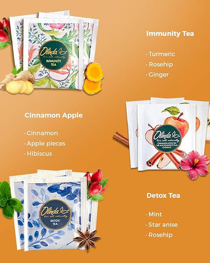 Olinda Health & Vitality Tea Gift Box Tea Samplers Tea Bags Low Caffeine Detox Energy Tea Natural Herbal Gift Set Premium 9 Variety Pack Individually Wrapped 45 Tea Bags 1 Tea Box Tea Gifts for Women