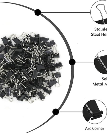 OWLKELA 220 PCS Mini Binder Clips 0.6 Inch, Metal Paper Clip Bulk, Small Black Clips for Home, School and Office Supplies