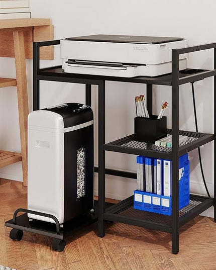 Giantex 3-Tier Printer Stand with Charging Station, 2 Open Storage Shelves, Side PC Stand on Wheels, 25" x 16" Mobile Printer Table for Computer Tower, Printer Shredder, Fax, Under Desk, Home Office