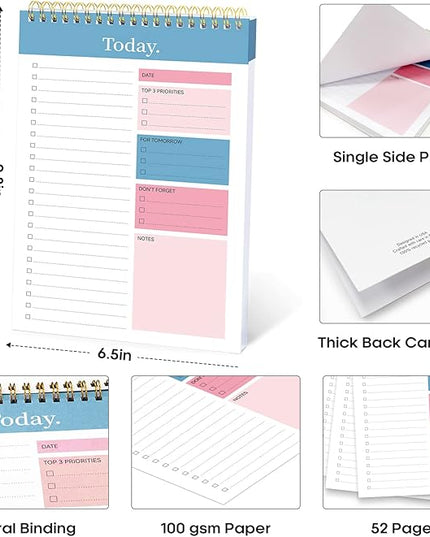 Taja To Do List Notepad - To Do List Notebook for Work with 52 Sheets, 9.8" x 6.5", Undated Daily Planner Perfect for Daily Tasks and Goal Setting, Notepad Suitable for Office, Home & School - Early Dawn