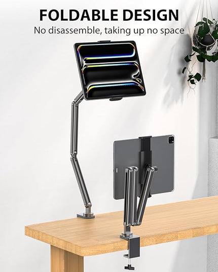 KU XIU Aluminum Alloy Tablet Stand for Desk, Adjustable Foldable Arm Holder Mount Compatible with iPad 10/9th, iPad 13/12.9/11'' Pro Air Mini, Portable Monitor 7-15.6'', Samsung Galaxy Tab S9/FE/A9/S6