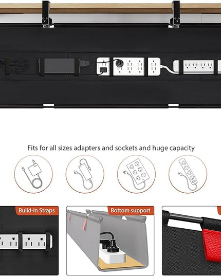 Univivi No Drill Under Desk Cable Management Tray, 48" Cord Organizer for Table, Clamp/Screw Mount Desk Cable Management, Premium Fabric Cable Management Tray for Office, Home (Extra Large)