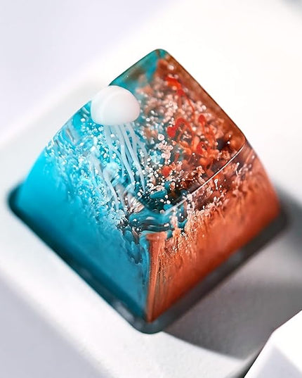 Jellyfish Artisan Keycap Brown Yellow Ocean R1 SA Profile Custom Sea Creature Keycaps 1U ESC Handmade Gaming Sea Resin Key Cap Cherry MX Switch Compatible Mechanical Keyboard Jellyfish Lover Gift