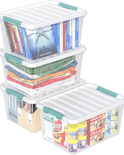 4-pack 35 Quarts Latching Storage Boxes, Large Clear Plastic Storage Tote Bins with Lids