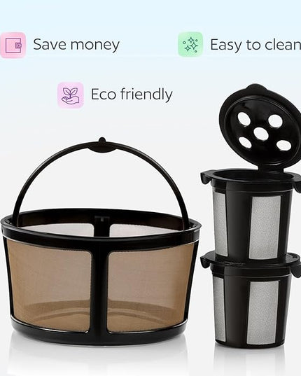 2 Reusable K Cups and Basket Coffee Filter for Keurig K-Duo Hot & Iced Single Serve & Carafe Coffee Maker with MultiStream Technology (Gen 2)