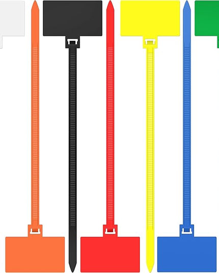 Cable Zip Tie with Tag,Wire Zip Ties with Label,200 Pcs 4 inch Plastic Nylon Cable Ties,Multi Color Self-Locking Write on Tie Wraps